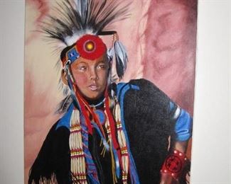 $350  - Ojibwa Boy by D. Stribley, mixed media,  21 x 32