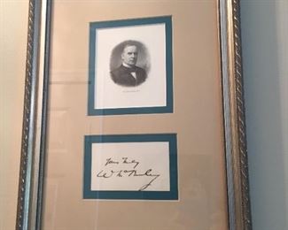 Framed Portrait and signature of William McKinley.