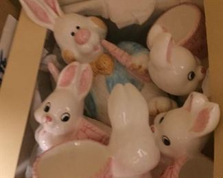 Bunny with four bunny egg cups.