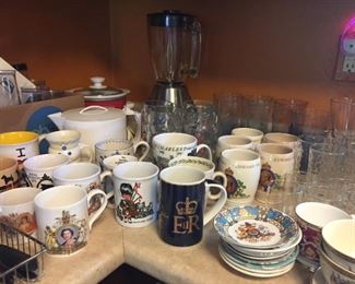 Assorted mugs and glasses.