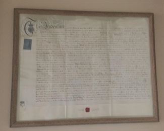 Framed Indenture papers from 1800's.