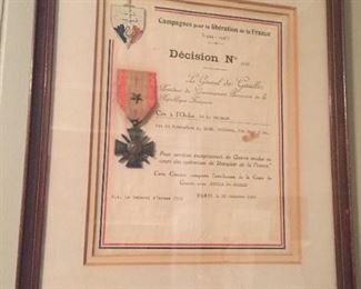 Framed document from liberation of France.