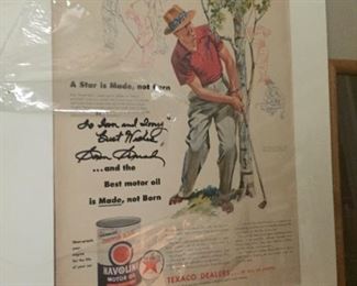 Framed and autographed print of Sam Snead.