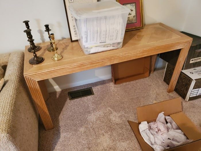 Lane console table 48x18x30. Bleached wood finish. 80s era. Great piece for the beach! $100