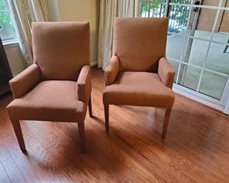 2 upholstered arm chairs. Ethan Allen.  Red & gold. Lovely! $175 set 