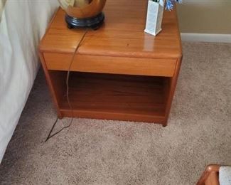 5 piece European-manufactured mid century teak set. Doesn't get any cooler than this! Dresser, mirror, vanity & bedside table.  This piece 24 x 18 x 19, $175
