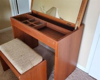 Vanity! Felt insets for jewelry or make up could use a cleaning but this is an awesome piece! Storage in the back of the opening as well! 35 x 18 x 29 $245 with bench
