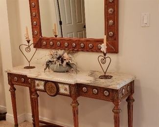 Decor Interiors marble top console with companion mirror