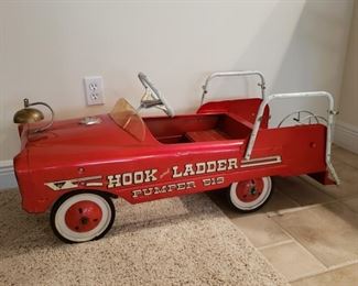 1960's AMF Pedal  Car Fire Truck Hook and Ladder Pumper 519 with windshield, hubcaps, & car bell