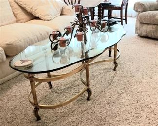 Vintage brass cocktail table with glass top