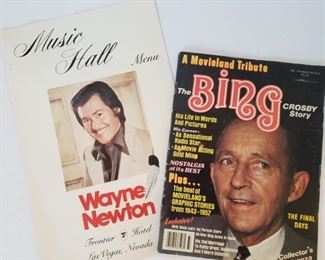 Wayne Newton Music Hall Menu and A Movieland Tribute The Bing Crosby Story magazine