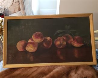 Still life of peaches by Sadie Anheuser, initialed and dated SA 1896