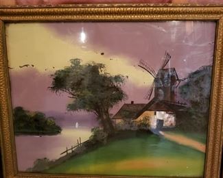 Antique reverse painting on glass