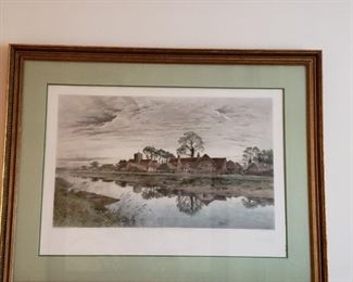 Framed etching by Alfred Louis Brunet Debaines