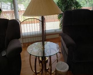 Brass and glass floor lamp table 