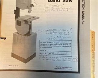 Delta Wood Cutting Band Saw 14”		                        Serial No. 90H58554 – Model No. 28-203
		w/  Instruction Manual
$350