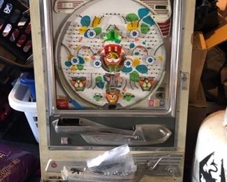 “Sankyo” Pachiko Game 20 3/4 in wide,32 1/2 in tall, and 6 1/4 in deep, we have the balls
Condition: Missing front glass; not in working order (for decorative use only)    Asking $100

