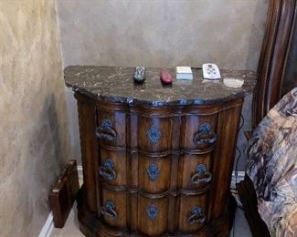 DEMI LUNE WITH STONE TOP NIGHTSTAND MEASURES 
39.5L x 20.5”D x 36”H 
$300 EACH