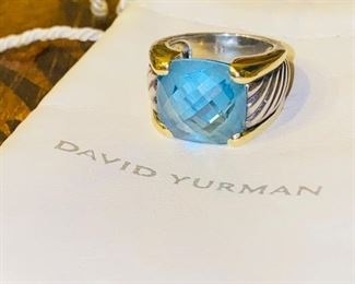 DAVID YURMAN STERLING SILVER & 18K BLUE TOPAZ RING
