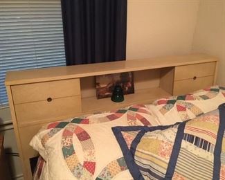 1950s pickled double/full bed with bookcase headboard