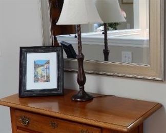 Nice mirror and a smaller table that can be used anywhere in your home. Table $200 mirror $65