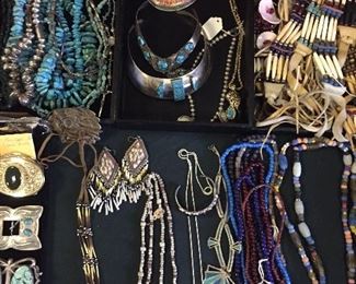 An enormous selection of turquoise and silver jewelry.