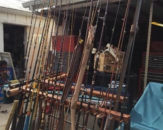 Dozens of fishing poles.