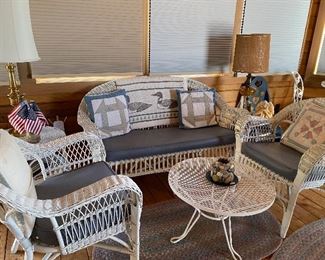 Wicker furniture, settee, rocker and 2 chairs