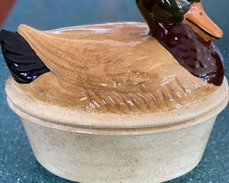 Duck covered ceramic dish