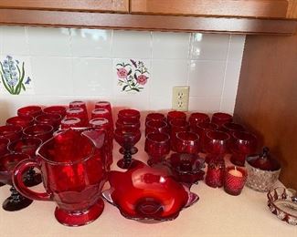 Antique and vintage ruby red glassware.
