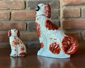 Vintage English Staffordshire russet red & white spaniel dogs