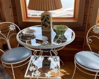 Wrought iron bistro table and 2 chairs