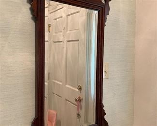 $200 - Hekman Chippendale style Mahogany Beveled Glass Wood inlay mirror