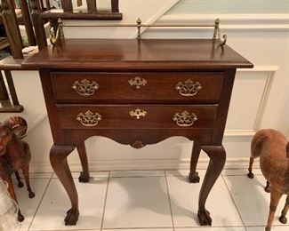 $150 - end table with 2 drawers.  Claw feet legs