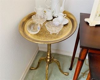 $150 - heavy brass tea tray with ornate design