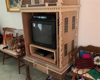 $400 - Armoire TV stand shaped and painted like colonial house