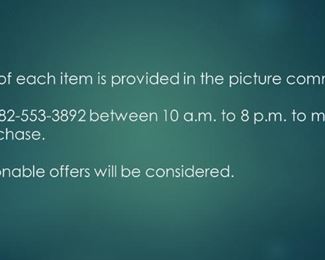 Price of each item is provided in the