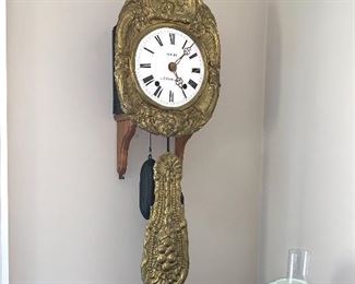 Vtg French Morbier wall clock- Comtoise brass pendulum Circa 1880 3'8"h X 13"w $1190.00