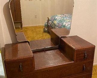 Antique Ladies Waterfall Vanity with Beveled Mirror