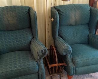 Oversized Wing Back Chairs, Floor Lamp, Magazine Stand