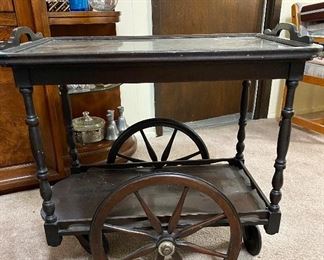 Antique Tea Cart with Removable Glass Serving Tray