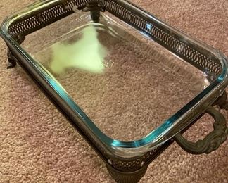 Pyrex Serving Dish on Silver Plated Serving Tray