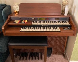 Porcelain Vase, Organ with Bench,  Anniversary Mantel Clock, Cristal de Monterrey on Lighted Base