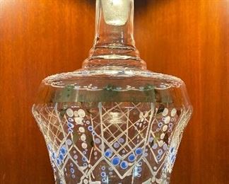 Vintage Bohemian Czechoslovakia Hand Painted Decanter