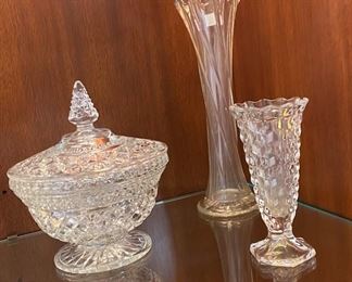 Crystal Candy Dish, Fostoria American Vase, Crystal Vase 