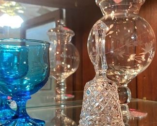 Hand Etched Crystal Candy/Apothecary Jar, Crystal Hand Cut Bell