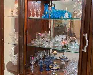 Lighted Oversized Curio Cabinet Three Separate Pieces,  Assorted Crystal and Collectibles