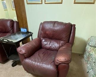 Leather Recliners, Antique Tea Cart with Removable Glass Serving Tray