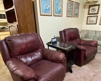 Leather Recliners, Antique Tea Cart with Removable Glass Serving Tray