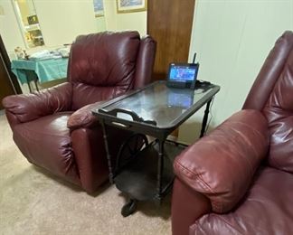 Leather Recliners, Antique Tea Cart with Removable Glass Serving Tray